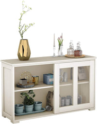 Armadietto da Cucina Mobile Laterale Multiuso con Ante Scorrevoli, in MDF e Vetro, 106,5 x 33 x 62,5 cm (Bianco Crema)