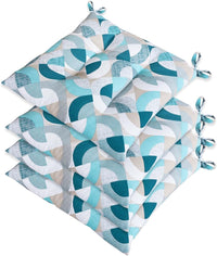 Set 4 Cuscini Sedia Moderni Morbidi Universali A Cerchi Azzurri Blu Coprisedie Cotone Lavabili