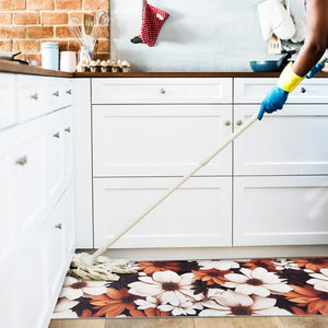 Tappeto Cucina Gomma Pvc 51x80 cm Design Elegante Morbido Antiscivolo Fiori 3D Colori Caldi