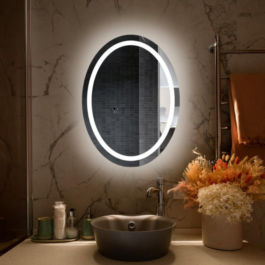 Specchio Bagno Led Ovale EGG 80x60 cm, Specchio Retroilluminato Bagno Striscia LED 4000K, Specchio da Parete LED Bordo Filo Lucido Moderno, Home Decor