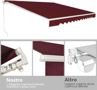 Tenda da Sole per Esterno Avvolgibile 3 x 2,5 M, Tenda da Sole a Bracci Estensibili con Telaio in Alluminio, Tettuccio Resistente al Sole e Impermeabile e Manovella (3 x 2,5 M, Rosso)