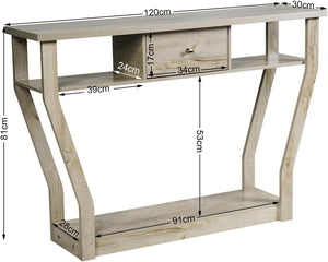Tavolo Consolle in Legno, Consolle con Cassetto e Ripiani, Tavolo d'Ingresso Multiuso per Salotto, Corridoio e Entrata 120 x 30 x 81 cm (Grigio)