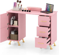Tavolo per Manicure, Tavolo per Unghie con Cassetti, Cuscino Poggia Polsi e Gambe in Metallo, Stazione per Unghie Estetista Nail Art per Salone di Bellezza (Rosa)