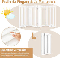 Cancelletto per Cani di Legno Pieghevole, con 3/4 Ante e Cuscinetti Antiscivolo, Ideale per Scale e Porta d'Ingresso, 203 x 89,5 cm (Bianco, 4 Pannelli)