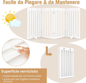Cancelletto per Cani di Legno Pieghevole, con 3/4 Ante e Cuscinetti Antiscivolo, Ideale per Scale e Porta d'Ingresso, 203 x 89,5 cm (Bianco, 4 Pannelli)