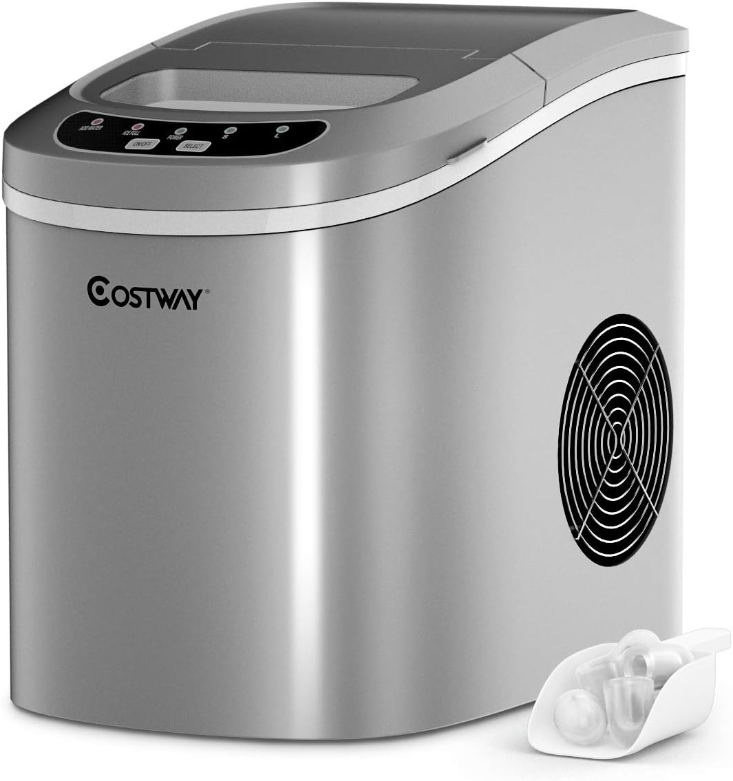Fabbricatore di Ghiaccio 12kg/24h, Macchine per Cubetti di Ghiaccio, Produttore per Ghiaccio con Serbatoio 2,2L (Argento)