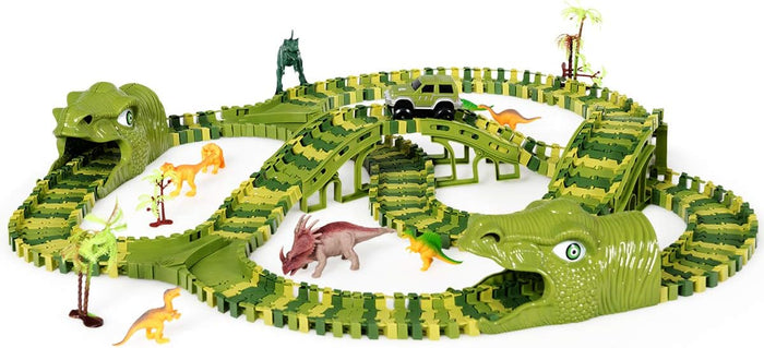 Pista con 261 Pezzi e Macchinina, Macchinina Elettrica e Dinosauri, Set con Pista per Macchinine per Bambini, Dinosauro 3+ Anni