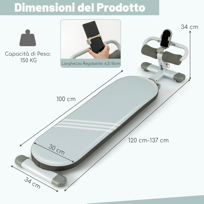 Panca per Addominali Multifunzionale, Panca da Allenamento Pieghevole con 3 Angoli Regolabili e Lunghezza Regolabile, Attrezzatura Fitness per Palestra Domestica, Portata 150 kg