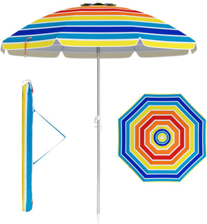 Ombrellone da Spiaggia 198 cm, Ombrello Parasole da Esterno con Palo Inclinabile in Alluminio, Ombrellone Portatile con Borsa di Trasporto, Anti UV 50+, 8 Stecche (Colorato)