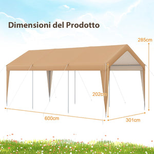 Gazebo Tenda per Posto Auto da Esterno, Tendone Garage per Auto, Carport Tenda Impermeabile in Metallo, 301 x 600 x 285 cm