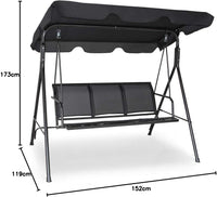 Dondolo da Giardino a 3 Posti, con Tettuccio Parasole Regolabile, Sedia a Dondolo da Giardino con Telaio in Acciaio, 173 x 119 x 152 cm (Nero)