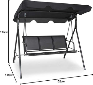Dondolo da Giardino a 3 Posti, con Tettuccio Parasole Regolabile, Sedia a Dondolo da Giardino con Telaio in Acciaio, 173 x 119 x 152 cm (Nero)