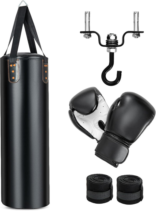 Set di Sacchi da Boxe da Muro 4-in-1, Sacco da Pugilato da Appendere con Guantoni da 12 Once, Fascia per Mani, Catene Appese, Sacco da Boxe per Adulti e Bambini