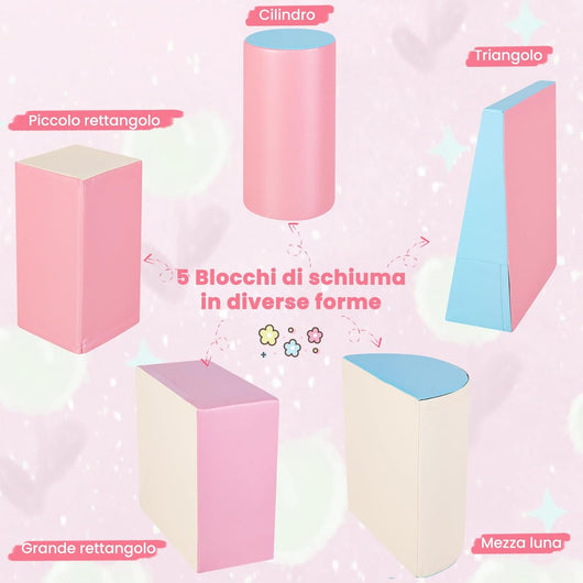 Set di 5 Blocchi con Diverse Forme e Colori, Giocattolo per Arrampicata e Strisciamento, Aiuta i Bambini a Crescere (Rosa)
