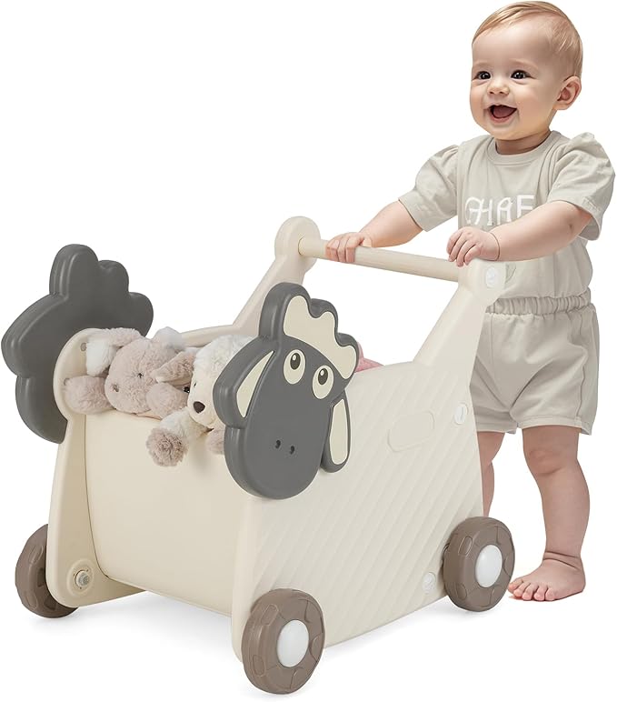 Girello Bambini, Carrello per Bambini a Forma di Pecora, Camminatore per Bambini con Capacità di 18L, Camminatore per Bambini a 4 Ruote, per Bambini di 3+ Anni