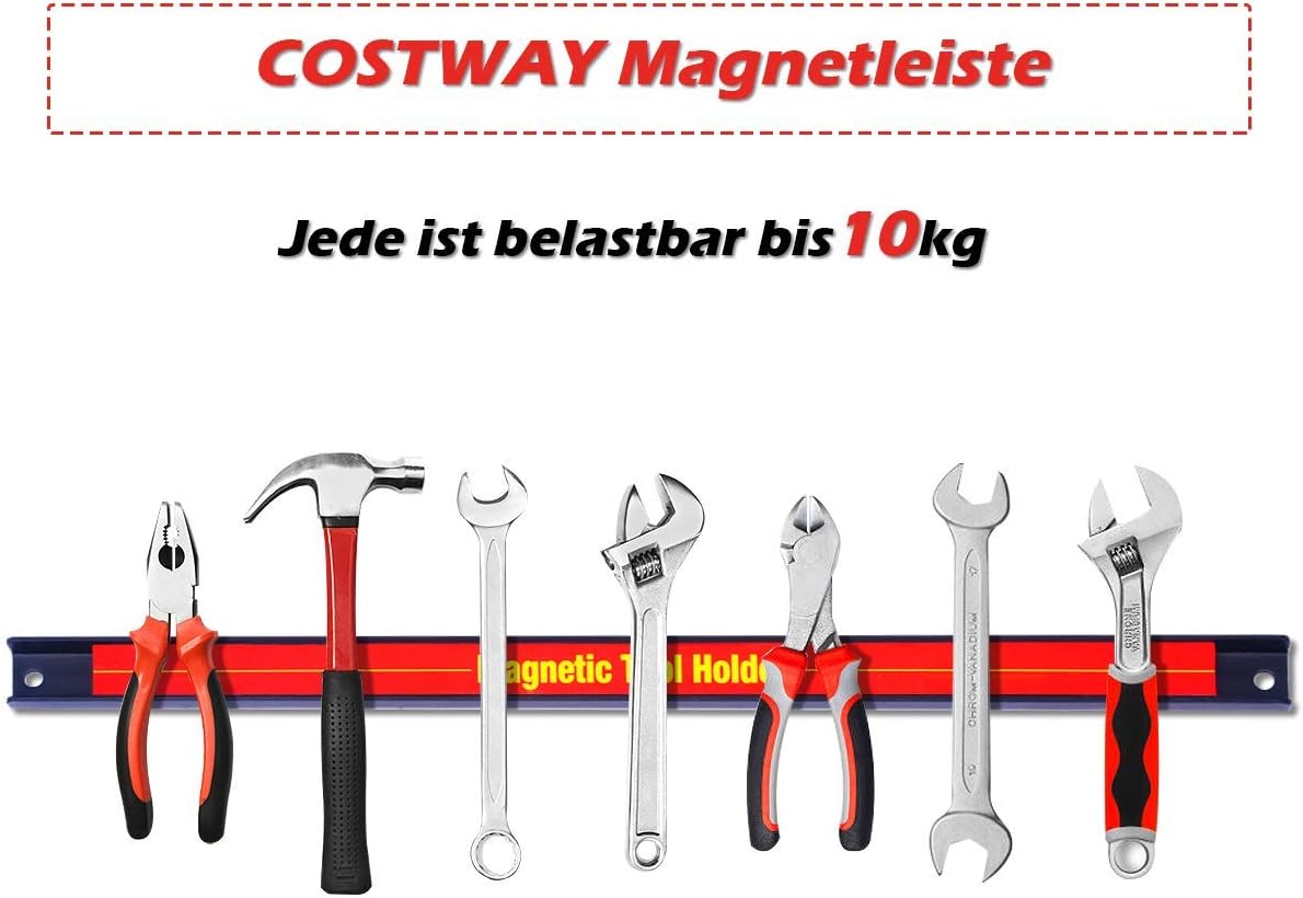 Set di 3 Portautensili Magnetico, Barra Portautensili in Metallo per Officina, Forte Forza Magnetica, 3 x 46cm