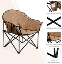 Sedia da Campeggio Pieghevole, Sedia Imbottita con Porta Bicchiere, per Campeggio Pesca Giardino Cortile Spiaggia, Struttura in Ferro (Marrone)