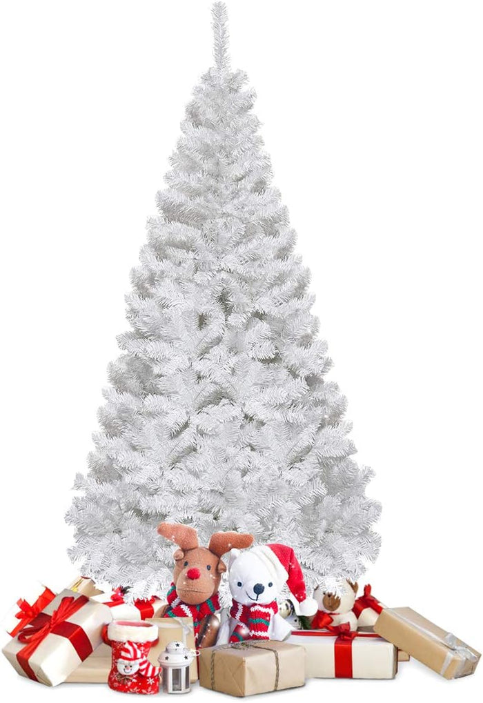 Albero di Natale 150/180/210/240 cm, Albero di Natale Bianco con 350/650/950/1138 Rami in PVC e Supporto in Metallo, Albero di Natale Artificiale per Casa, Ufficio e Negozio (150 cm)