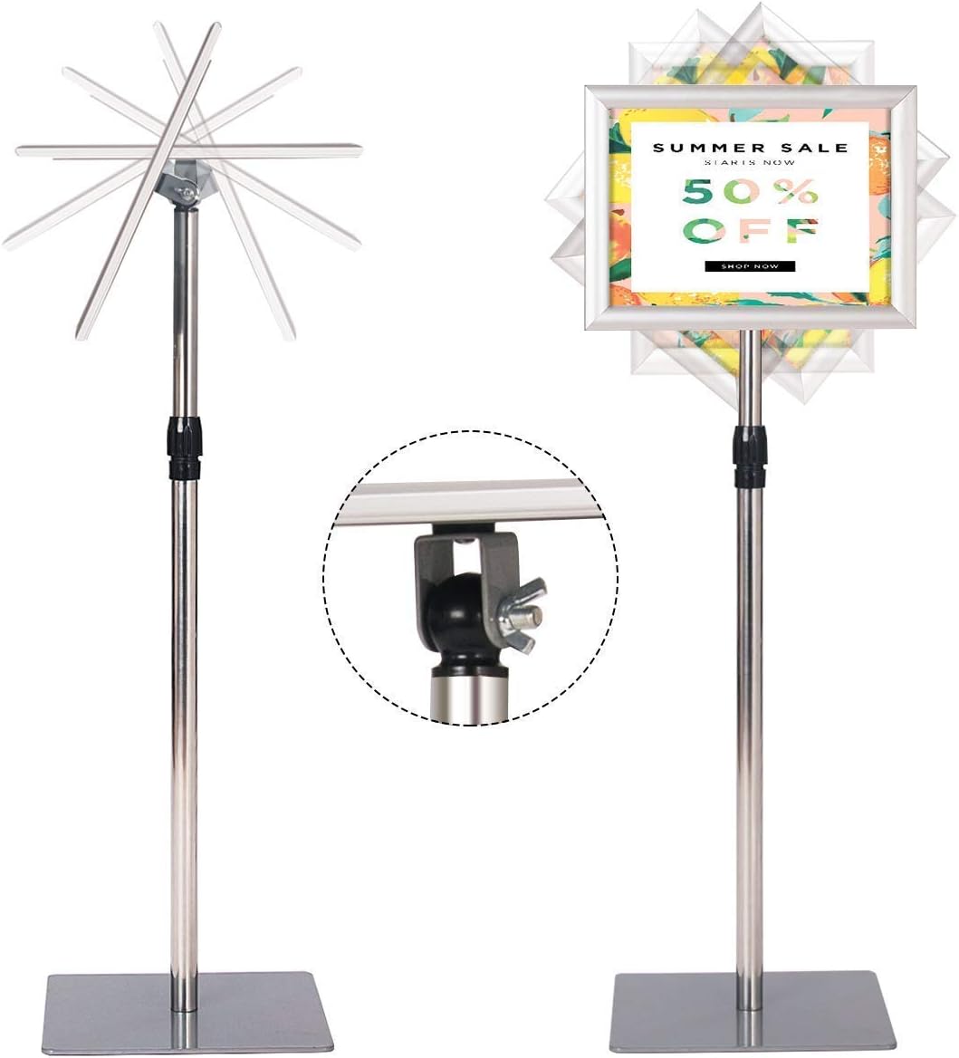 A4 Poster Stand, Espositore da Pavimento, Supporto Poster/Menù per Pubblicità da Terra, Girevole a 360 Gradi, Regolabile in Altezza (Argento A4)