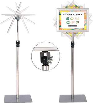 A4 Poster Stand, Espositore da Pavimento, Supporto Poster/Menù per Pubblicità da Terra, Girevole a 360 Gradi, Regolabile in Altezza (Argento A4)