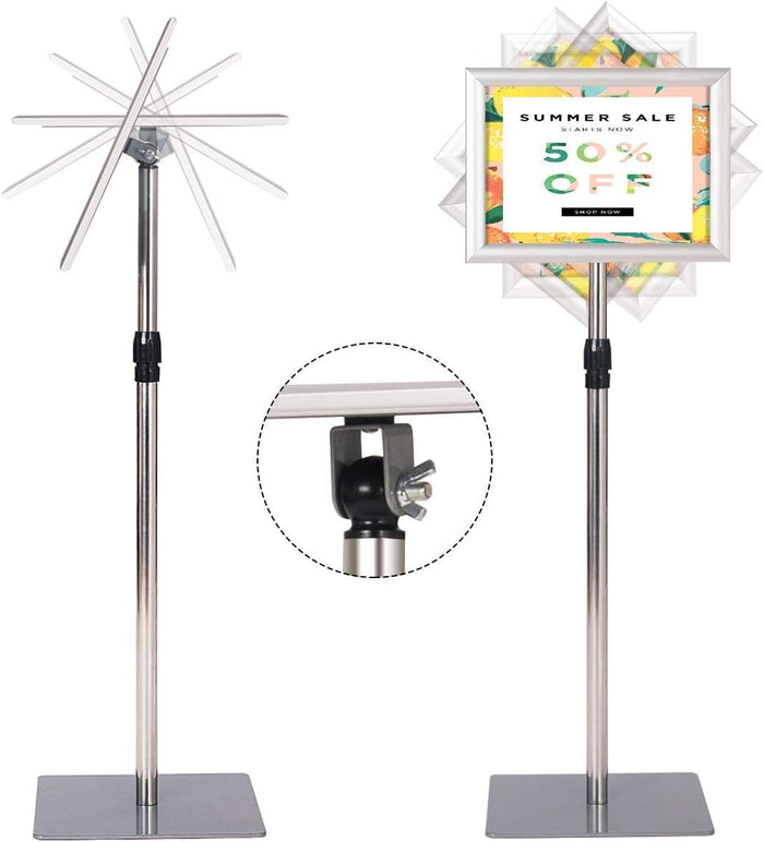 A4 Poster Stand, Espositore da Pavimento, Supporto Poster/Menù per Pubblicità da Terra, Girevole a 360 Gradi, Regolabile in Altezza (Argento A4)