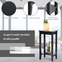 Tavolino da Salotto Alto a 2 Livelli Aperti, Tavolino Comodino in Legno di Pino Massicio, Tavolino Moderno Portaoggetti per Soggiorno e Camera da Letto, 40 x 30 x 73,5 cm (1, Nero)