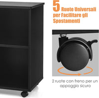 Schedario a 3 Cassetti, Supporto per Stampante con 5 Ruote e Ripiani Aperti Regolabili, Armadietto Multifunzionale per Casa e Ufficio, 81 x 41 x 66 cm (Nero)