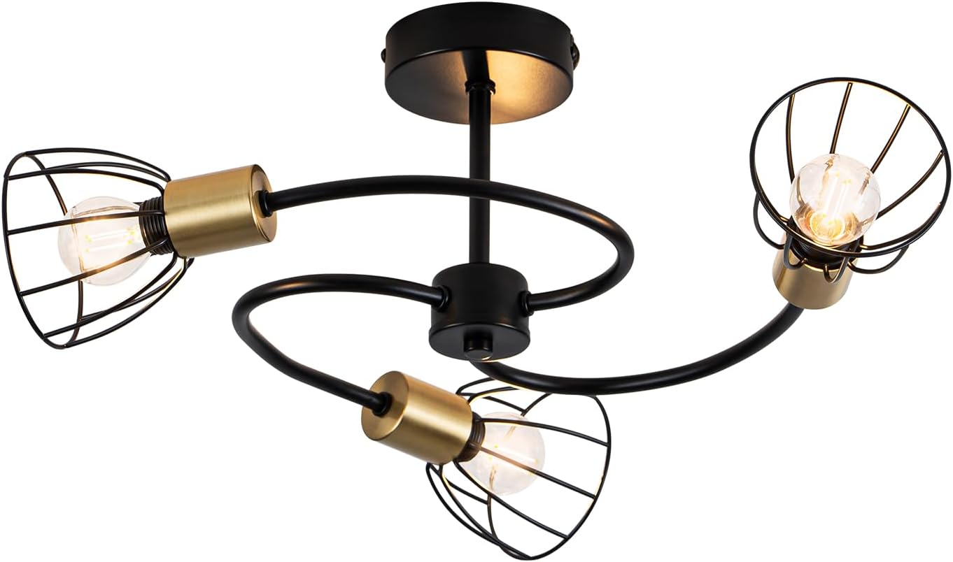 ZMH Lampada da soffitto vintage nera 3 luci E14 metallo per soggiorno cucina