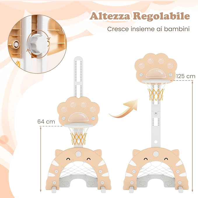 3 in 1 Canestro da Basket per Bambini, con Canestro Calcio e Golf, Cerchio Rimovibile e Pieghevole, Set da Gioco Regolabile per Interno ed Esterno, 3 Anni+ (Moca)