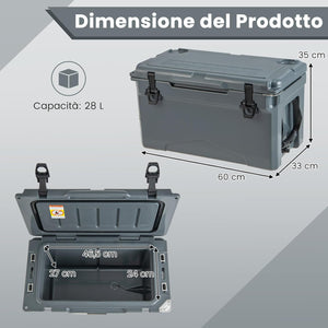 Frigorifero da Campeggio da 28 Litri, Frigo Portatile con Manico Resistente e Scarico, Freddo Fino 5-7 Giorni con Portabicchieri Integrati per Barbecue, Campeggio, Picnic, Pesca
