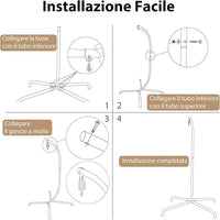 Supporto per Amaca a C, Base per Sedia Sospesa in Metallo Pesante con Gancio a Molla e Rotazione a 360°, Telaio per Amaca per Interni ed Esterni, Portata 180 kg