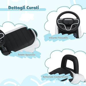 Macchinina Cavalcabile per Bambini, Macchina a Spinta con Clacson, Suoni del Motore e Spazio di Stoccaggio, Auto Giocattolo per Bambini da 1-3 Anni (Bianco)