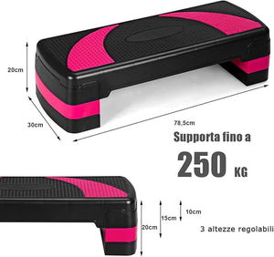 Stepper Fitness per Aerobica, Piattaforma Step 3 Altezze 10-15-20cm, Stepper Aerobic Ideale per Allenamento a Casa e Palestra, Nero Rosa