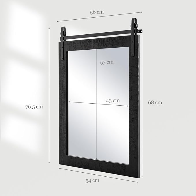 Specchio da Parete 76,5 x 56 cm, Specchio Rettangolare con Cornice in Legno e Staffa in Metallo, Specchio da Bagno Corridoio Soggiorno, Bianco (Nero)