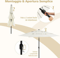 Ombrellone da Giardino 293 cm a 3 Livelli, Ombrellone da Esterno con Doppia Ventilazione, Inclinazione Regolabile, con Manovella 8 Stecche, Ombrellone da Spiaggia Giardino Piscina (Beige)