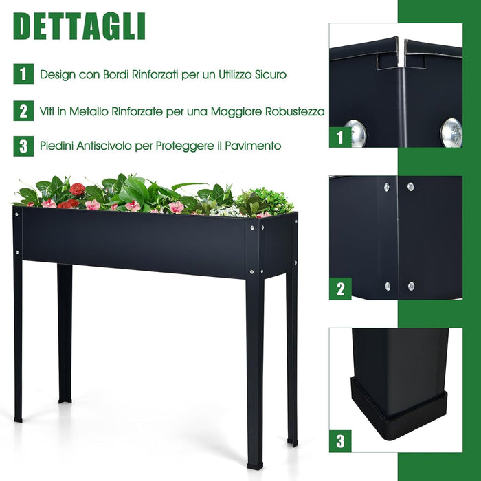 Fioriera Rialzata da Giardino, Piantatore Aiuola a Cassetta, da Esterno ed Interno, Acciaio Galvanizzato (100x30x80cm-Grigio)