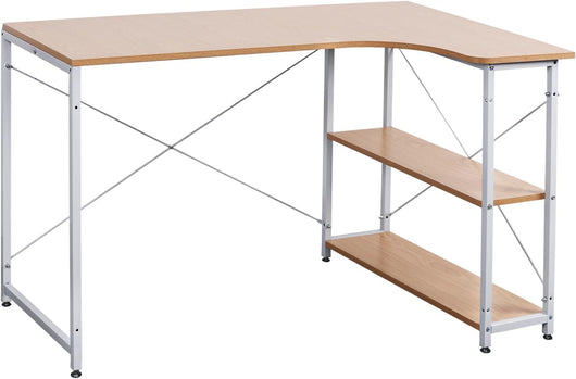 Scrivania Ufficio a L Compatta con Libreria Integrata - Design Salvaspazio per Studio/Camera, 120x73x72 cm, Bianco e Rovere Naturale