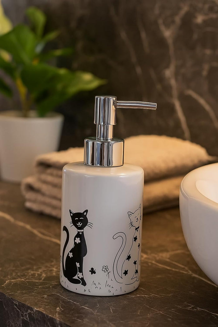 Labor Dispenser Per Sapone In Ceramica Black & White – Serie Cats