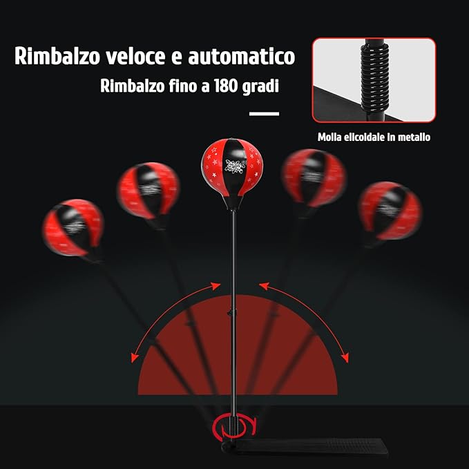 Punching Ball per Bambini e Adulti, Pungiball con Guanti e Pompa Manuale, Sacco da Boxe da Terra Altezza Regolabile 85-130cm
