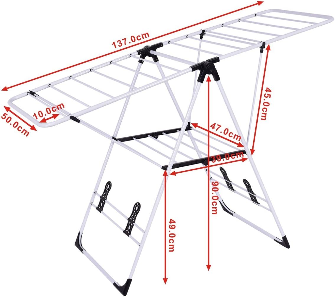 Stendibiancheria Pieghevole, Stendibiancheria da Pavimento in Acciaio Inossidabile, Robusta e Stabile, 137x56x124 cm