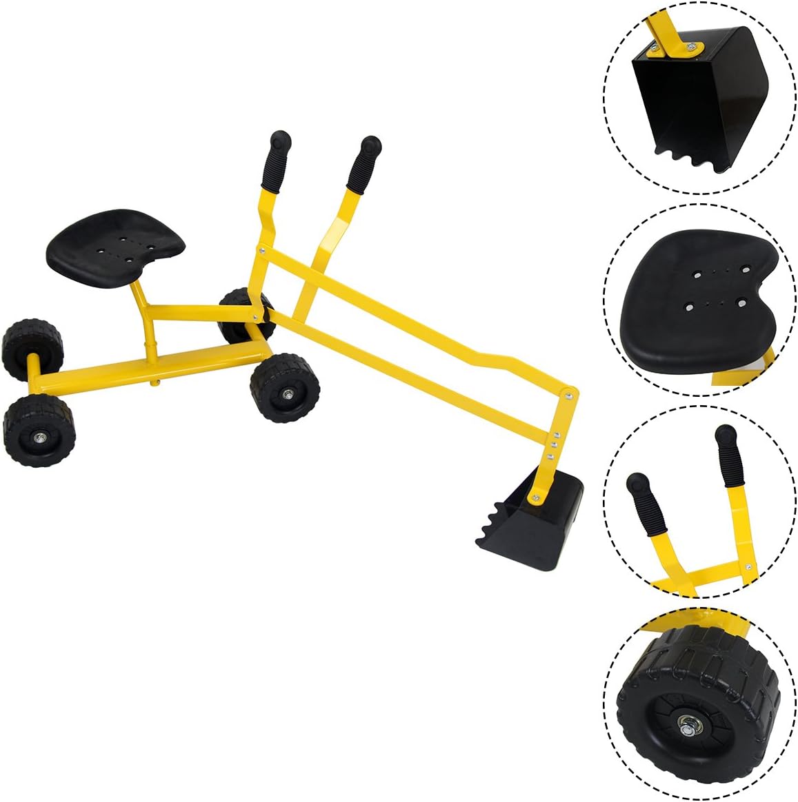 Ruspa Giocattolo Cavalcabile per Bambini, Escavatore di Sabbia Metallico per Bambini con Ruote, Rotazione di 360°, Carico 50 kg, 56x35x81 cm, Giallo (Stile 2)
