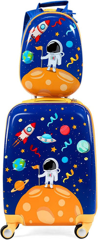 Set di Valigia per Bambini, 18" Valigia+ 12" Zaino, 2 Pezzi, con Ruote Girevoli a 360° e Maniglia Retrattile, Ideale per Viaggiare in Modo Comodo e Divertente (Modello 13)