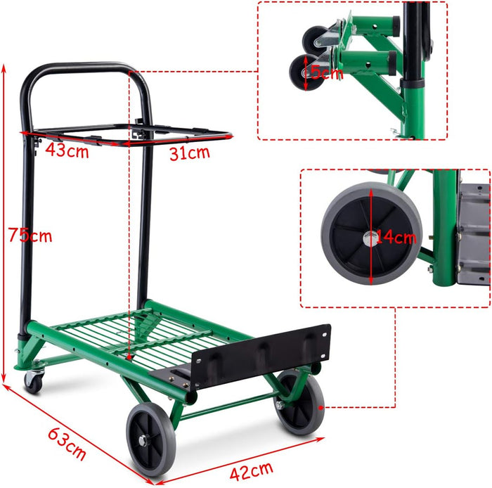 Carrello Per Trasporto Pieghevole, 2 in 1, Portapacchi Carrello per Trasporto di Sacchi in Acciaio, Altezza Regolabile, Capacità di Carico Fino a 90 kg