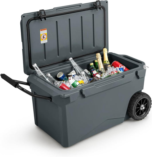 Frigorifero Portatile da 71 Litri con Ruote, Frigorifero da Campeggio con Manico, Frigo Portatile Resistente per Esterni a Tenuta Stagna, Fino 5-7 Giorni, per Campeggio, Picnic, Pesca