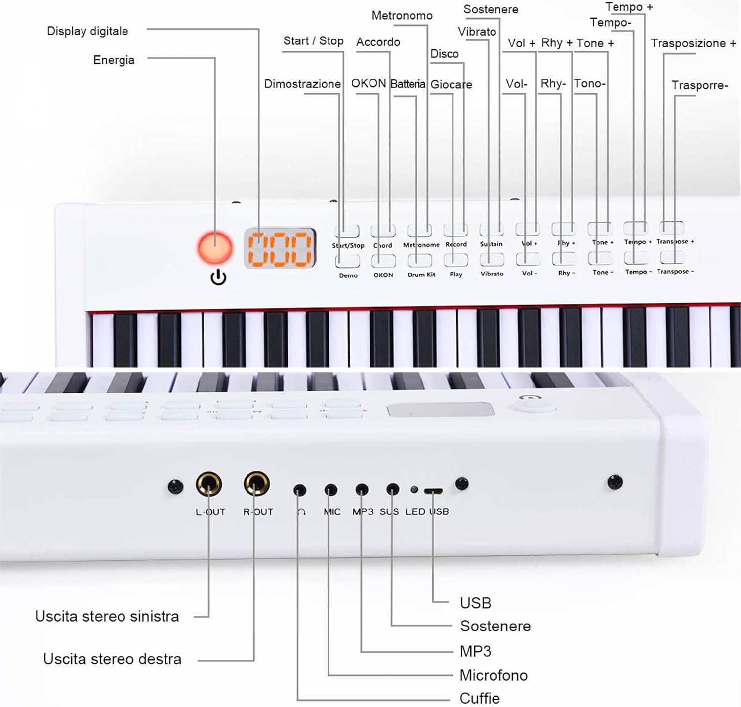 Pianoforte Digitale 88 Tasti, Tastiera Musicale Portatile con Custodia, Pianola Elettronica con 128 Ritmi e Toni, MIDI e Funzione di APP Bluetooth, per Principianti