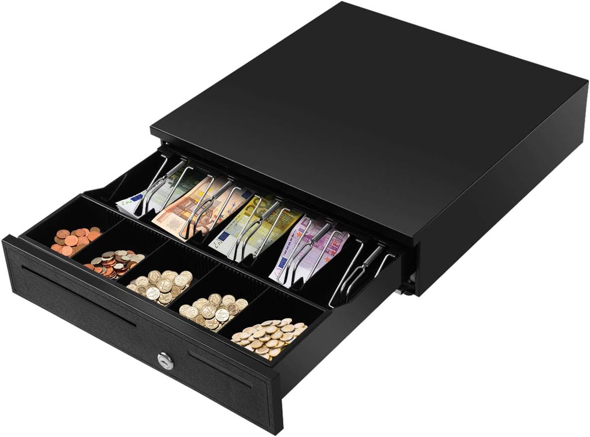Cassetto Portasoldi, Cassetto Porta contanti, Cassetto per Registratore di Cassa, 5 scomparti per Monete e 5 scomparti per Banconote, 40,5x42x10cm