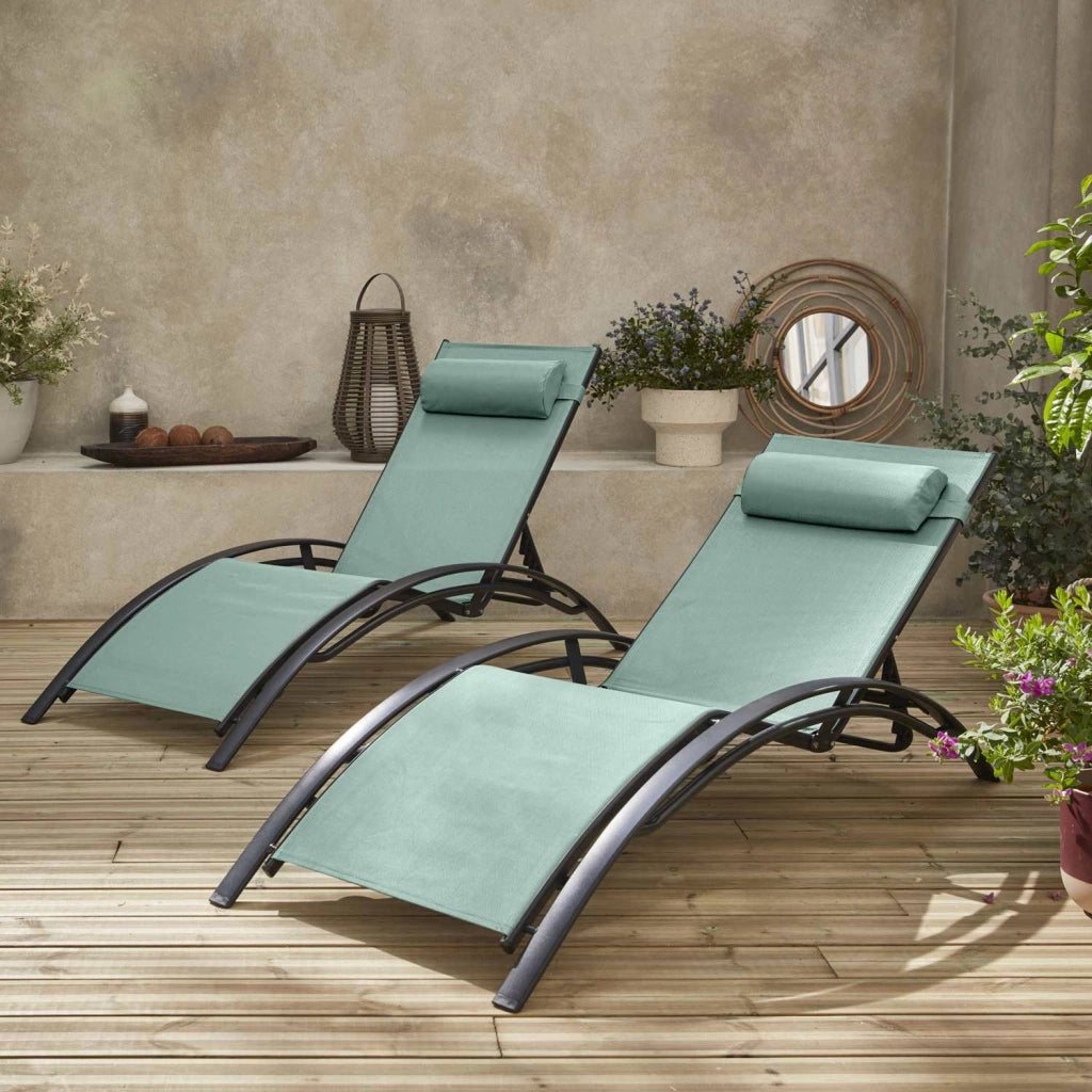 Set 2 lettini prendisole in alluminio textilene multiposizione,