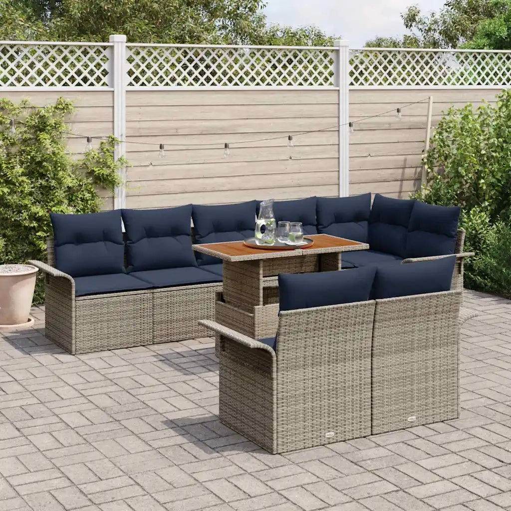Set Divano da Giardino con cuscino 9 pcs grigio e blu navy 3349352