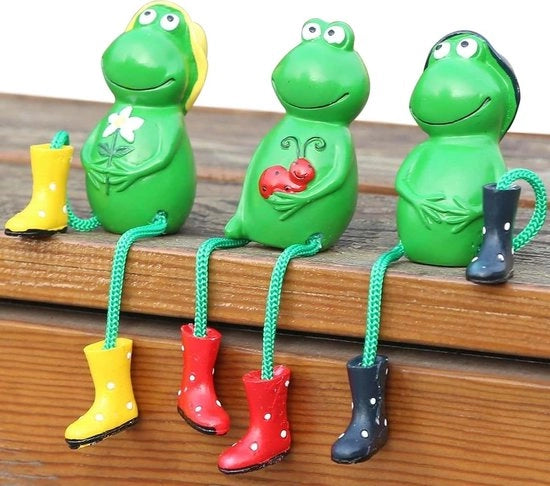 Set di 3 Figure di Rana per Decorazione del Giardino - Ranocchi da Appendere per Decorazione del Giardino o del Laghetto - Ornamento Esterno Miniaturizzato con Disegno di Rana Resistenente alle Intemperie