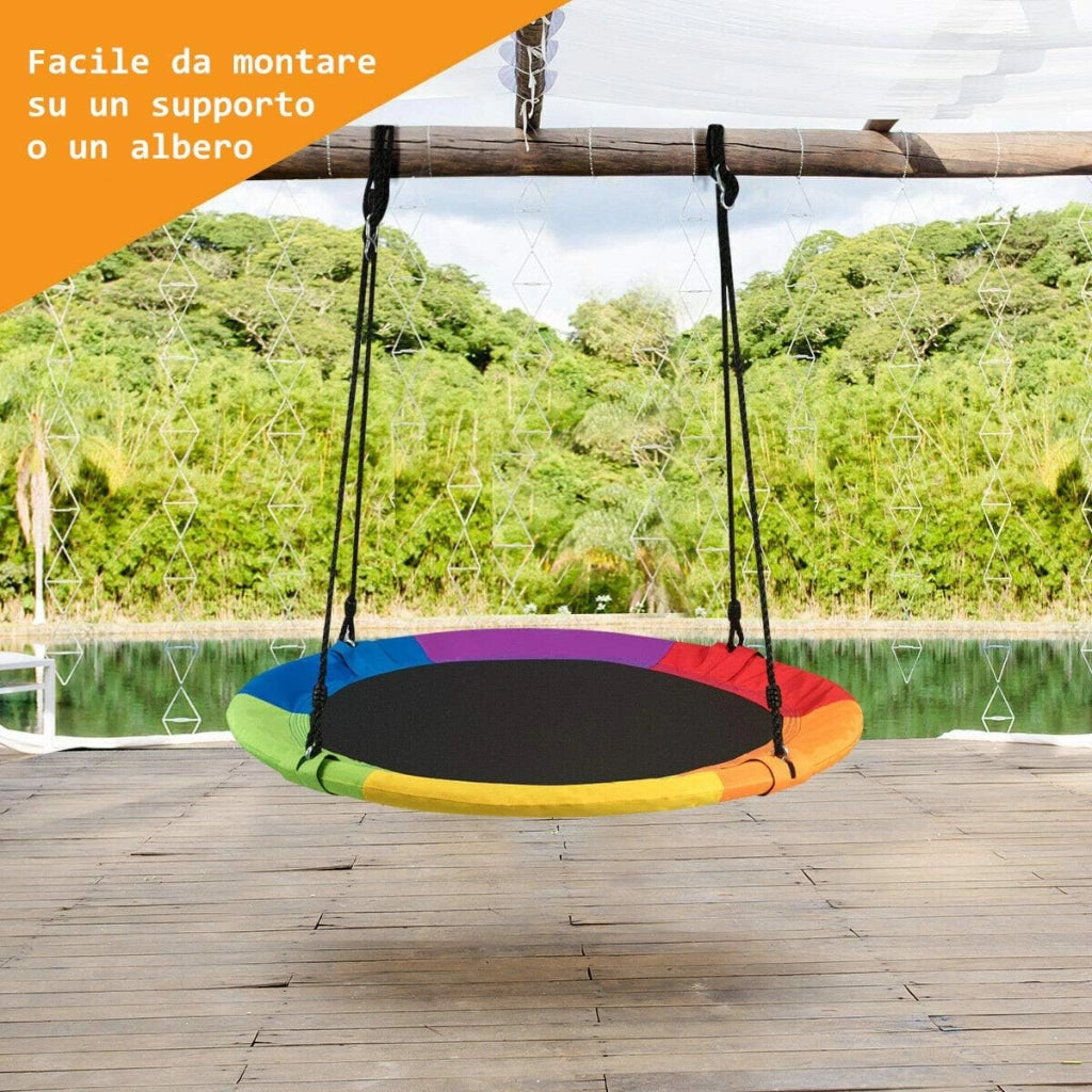 Altalena da Giardino a Nido, Altalena da Giardino per Bambini, con Telaio in Metallo, Regolabile in Altezza: 100-160 cm, Carico Fino a 150 kg (Colorato)